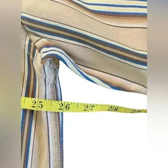 Tommy Hilfiger Men’s Beige Striped Collarless Shirt Crest Heavyweight Large - Picture 8 of 12